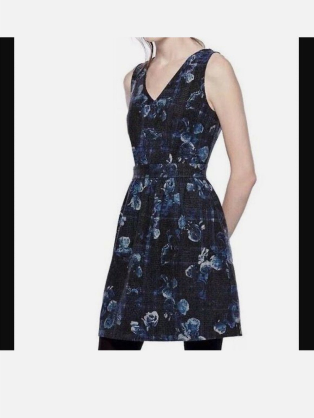 Thakoon Navy and Black Floral V-Neck Mini Dress